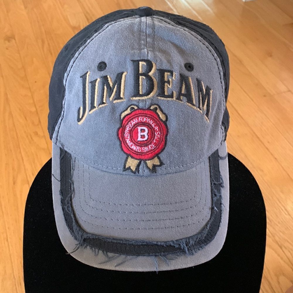 Jim Beam Hat Whiskey Booze‎ Cap Black & Gray Logo Embroidered